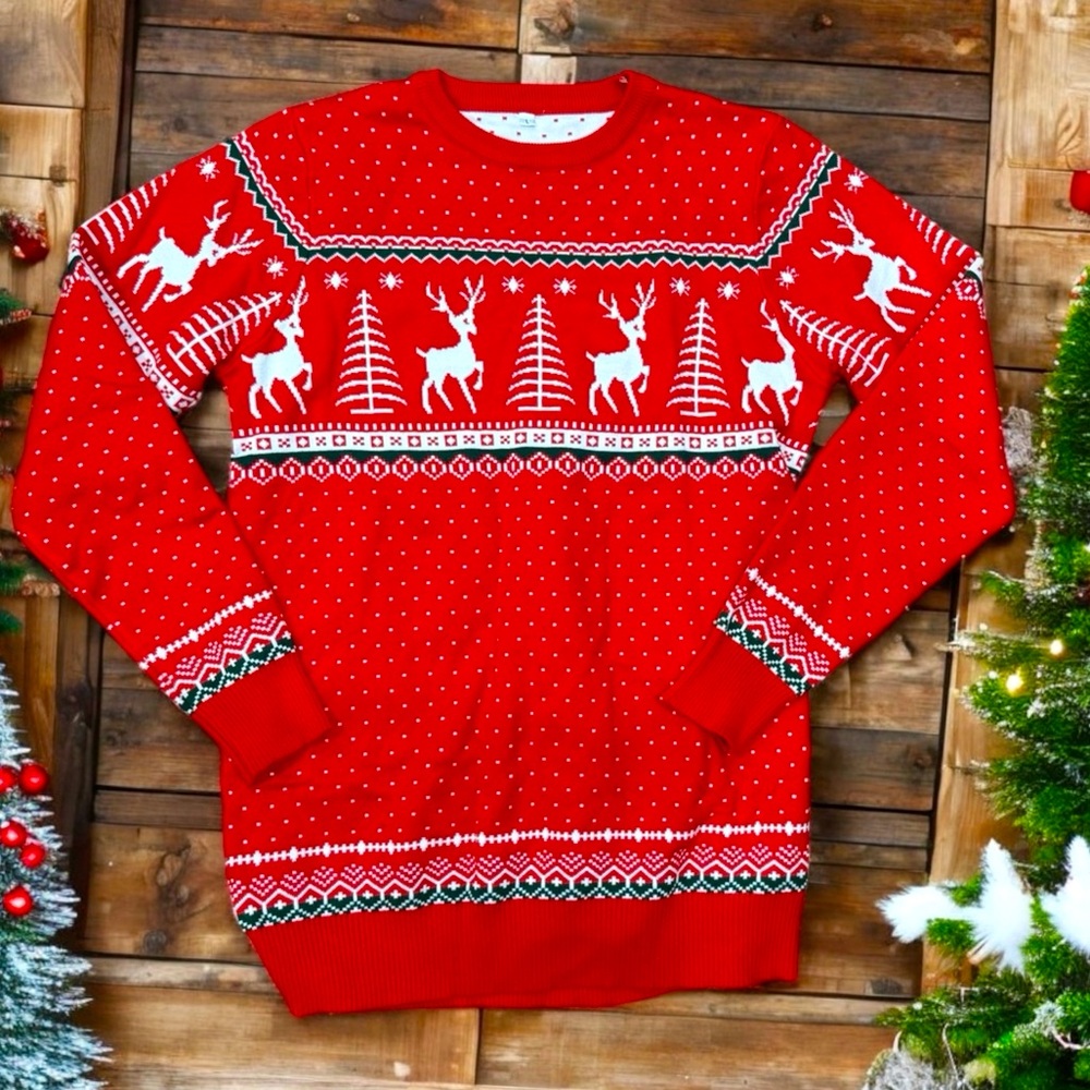 Ugly Christmas Sweater Festive Red Reindeer Holiday Sweater Womens Large NEW